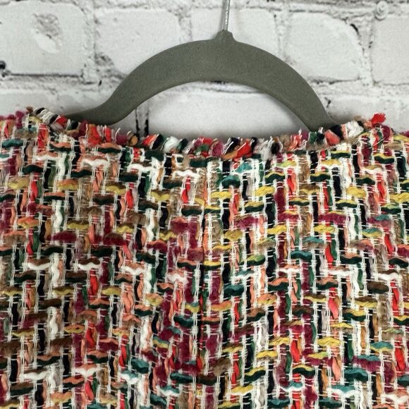 NWT Talbots Candy Tweed Fringe Topper Open Jacket Coat Women 8 Red Multi Pockets - Picture 12 of 13